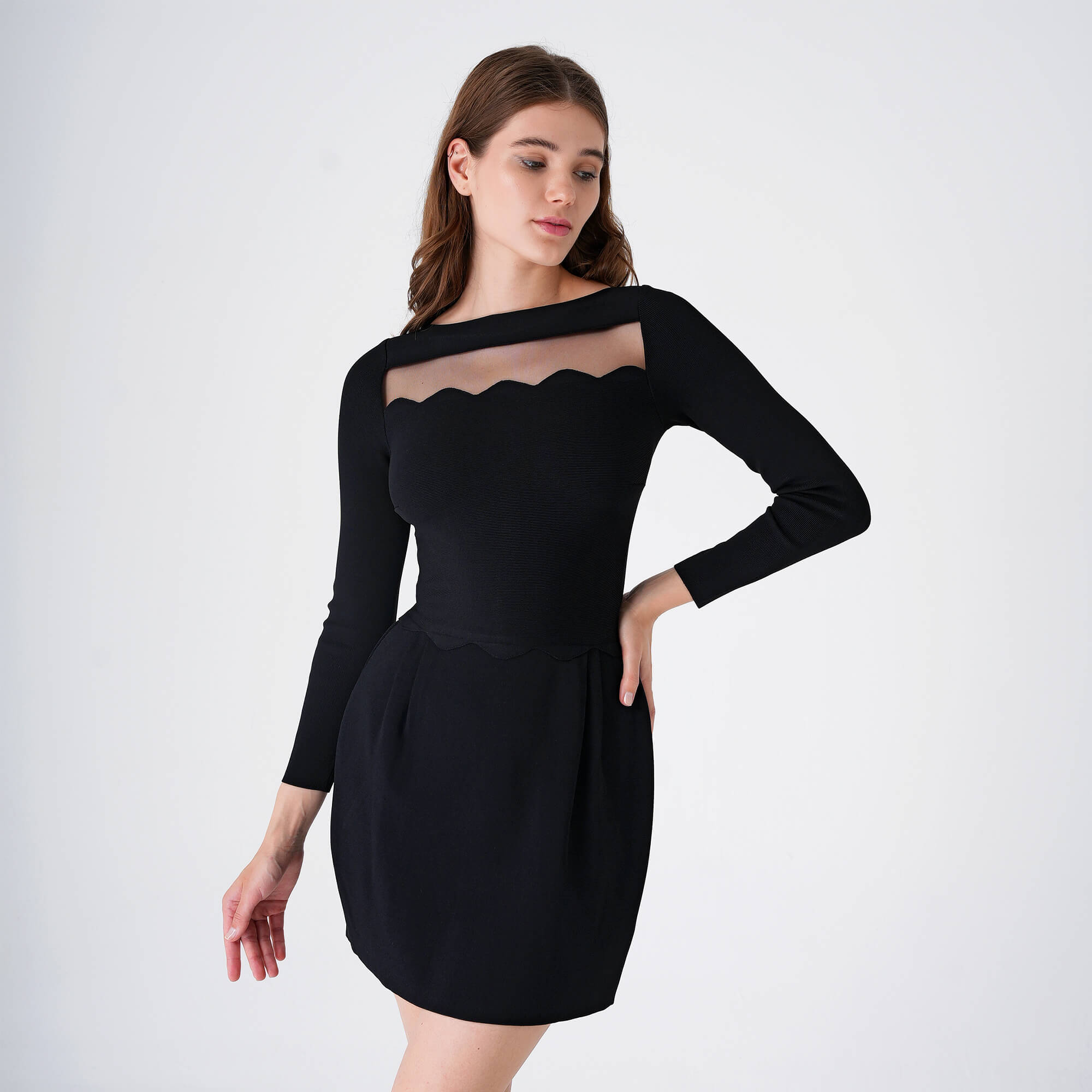 Valentino - Black Viscose Long Sleeve Dress